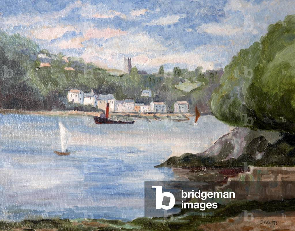 View of Dittisham, Devon, 1976 (oil on canvas)