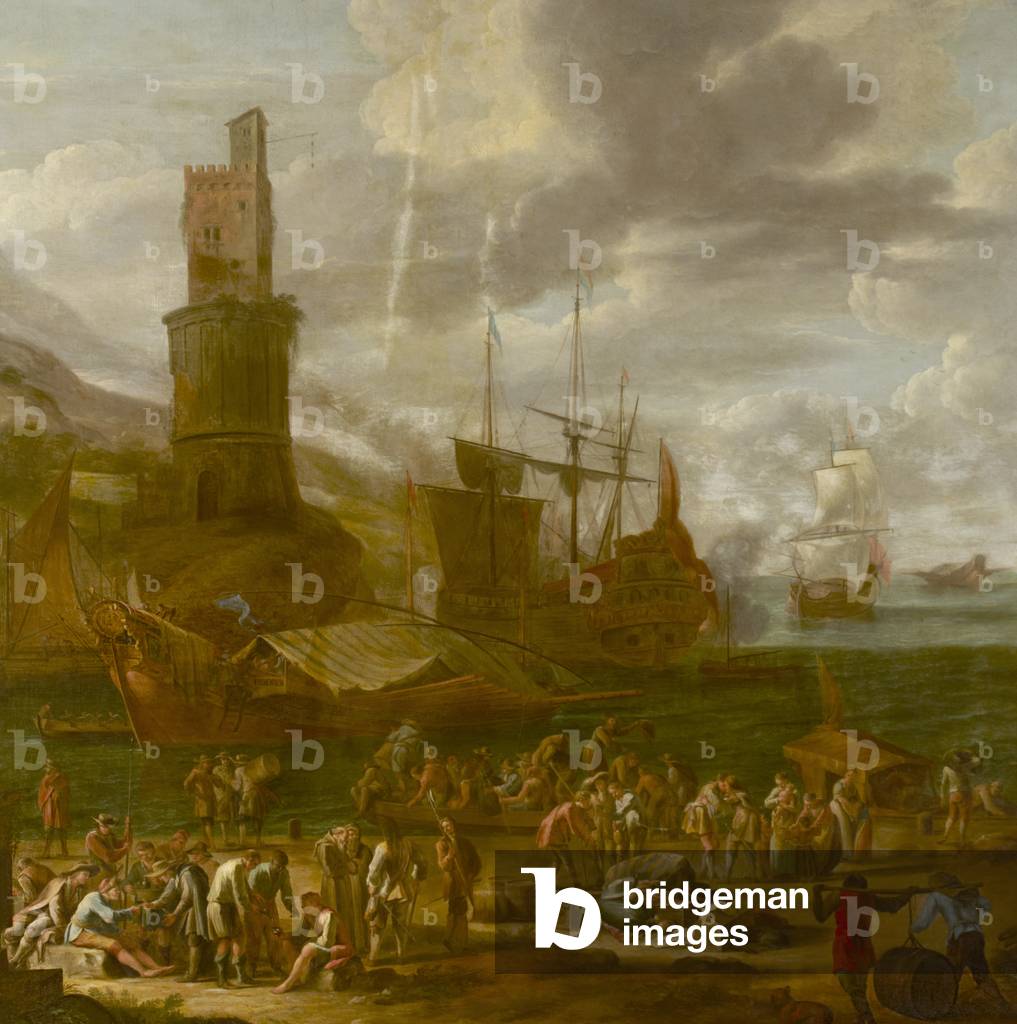 Figures on a  Mediterranean Quayside