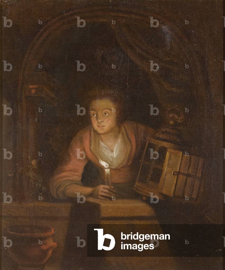 A Woman with a Candle and a Lantern at a Window