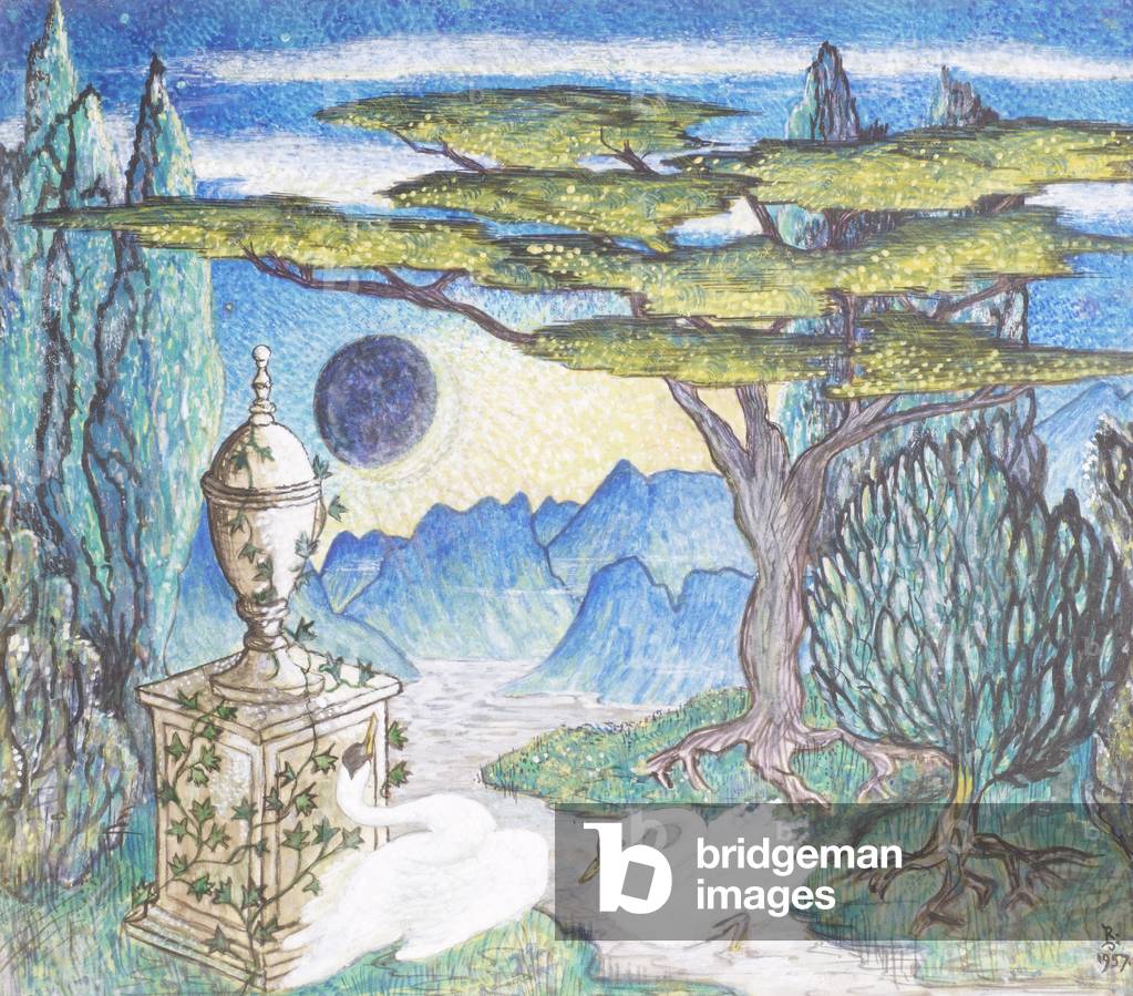 'Swannes of Goodly Hewe' from Edmund Spenser's 'Prothalamion' (1566), 1957 (oil on canvas)