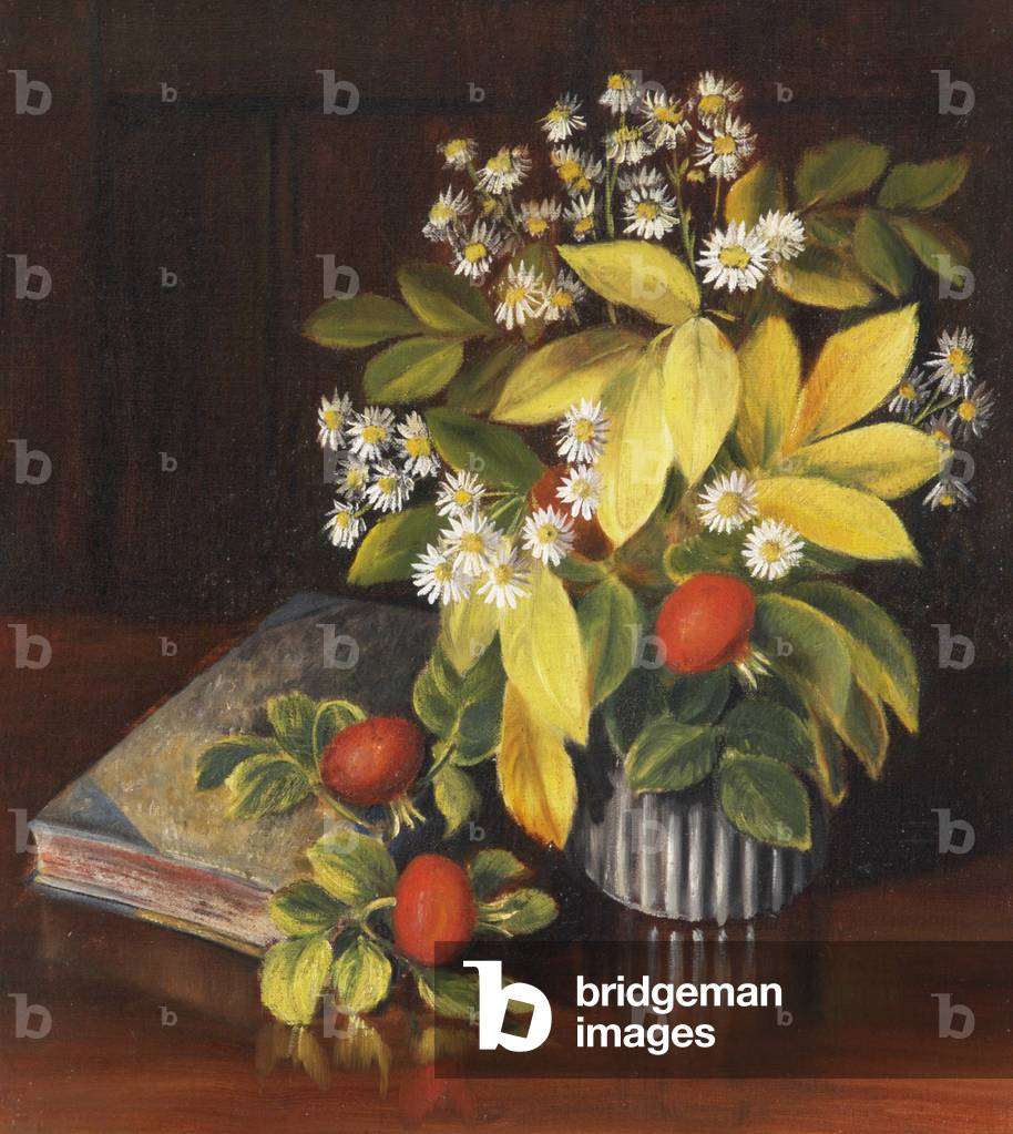 Still Life of Daisies and Rosehips in a Vase with a Book, 1904 (oil on canvas)