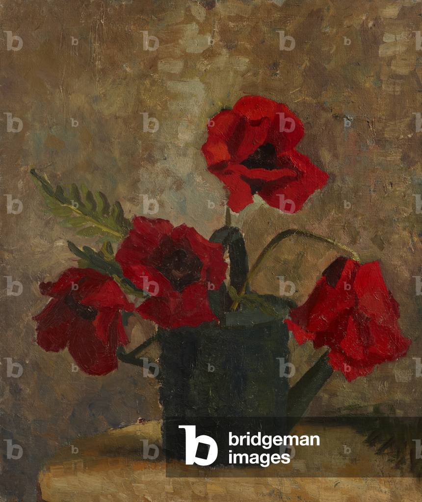 Still Life of Poppies in a Watering Can (oil on canvas)