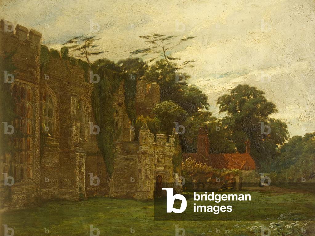 Ruins of an Abbey with a Cottage (oil on canvas)