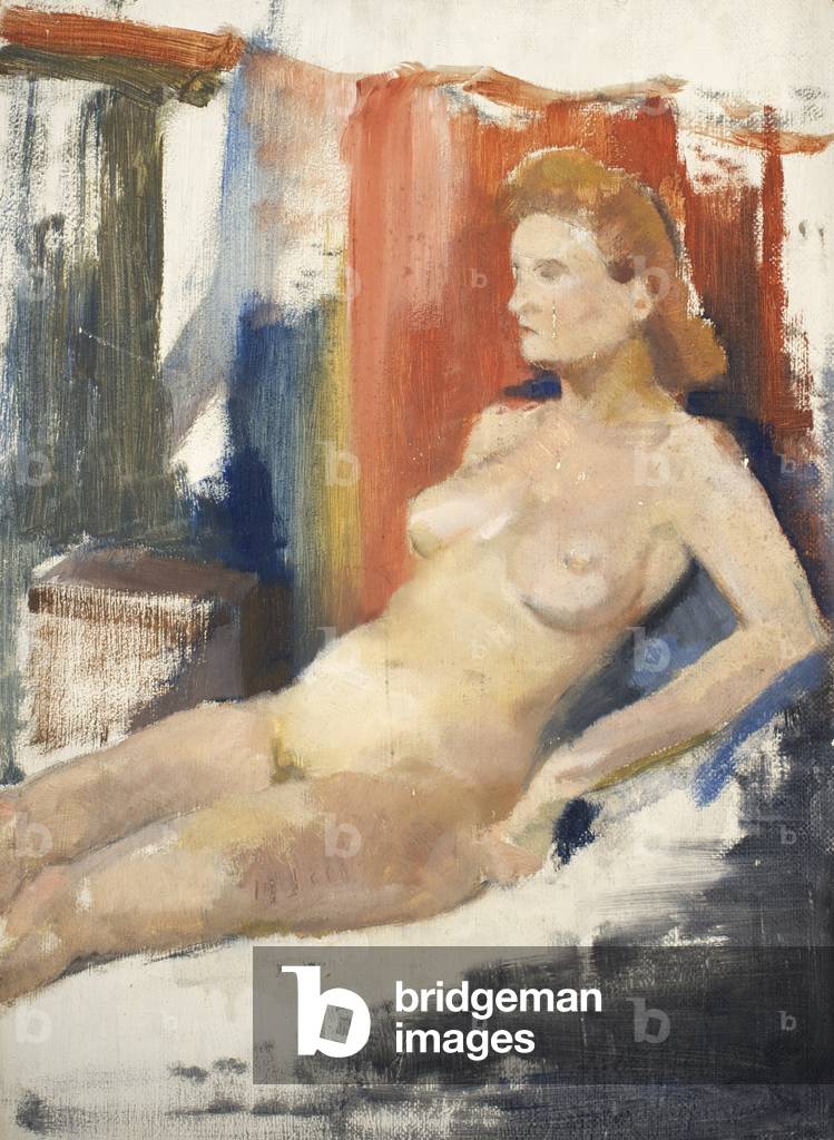 Female Nude, half-reclining (oil on board)