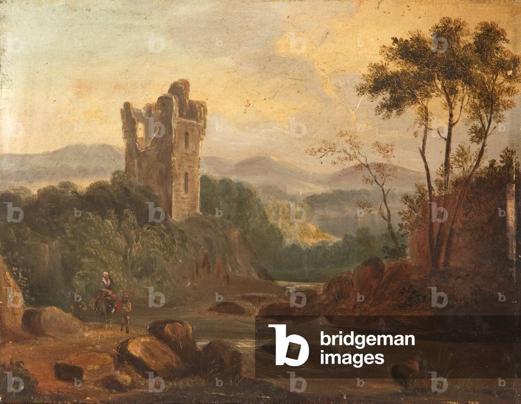 A River Landscape with a Ruined Tower, Ireland