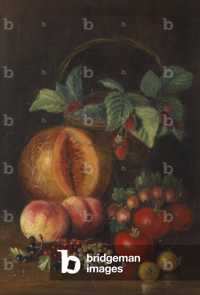 Still Life of Assorted Soft Fruits and a Basket (oil on canvas)