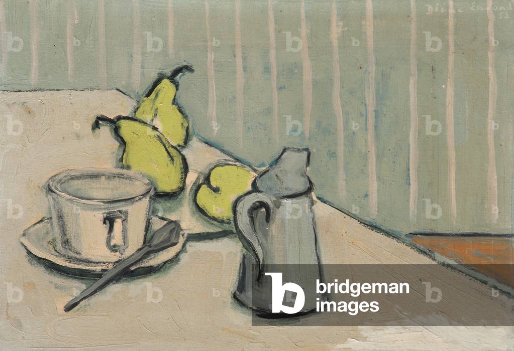 Still Life of Pears with Cup and Jug (oil on canvas)