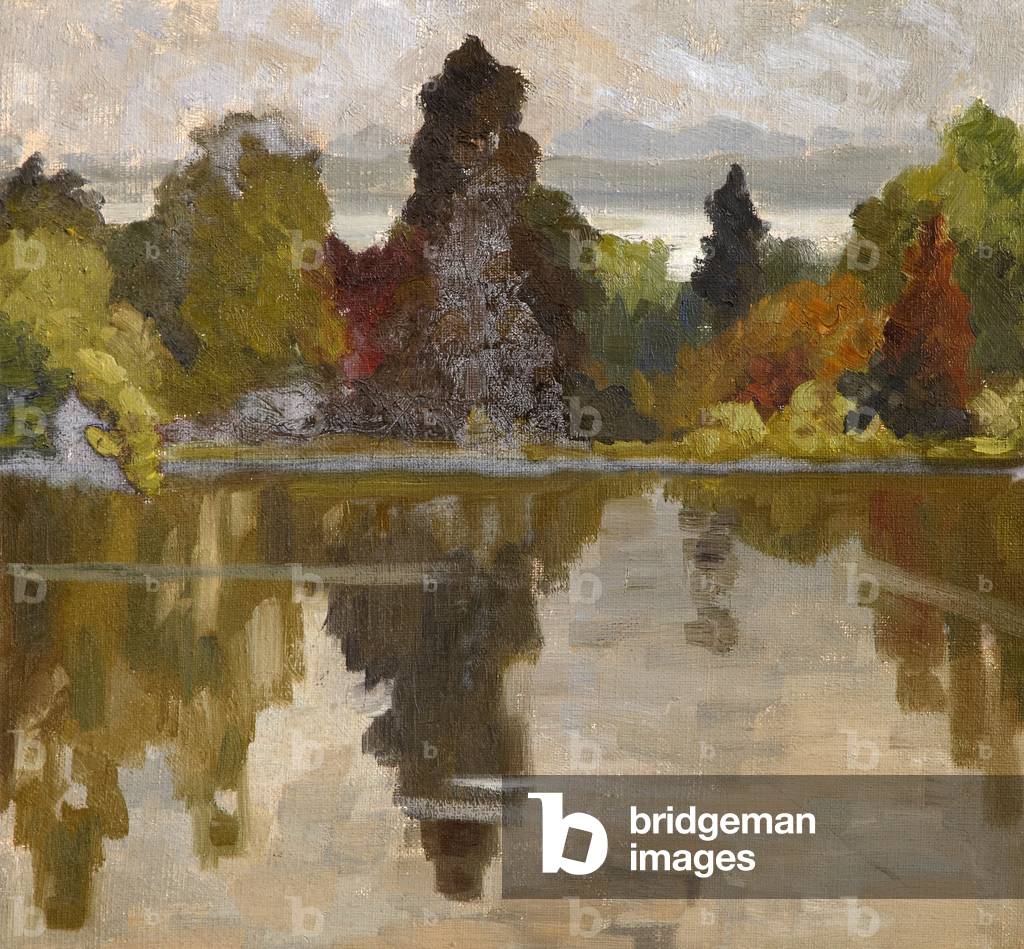 The Lake at Mount Stewart with Trees (oil on canvas)