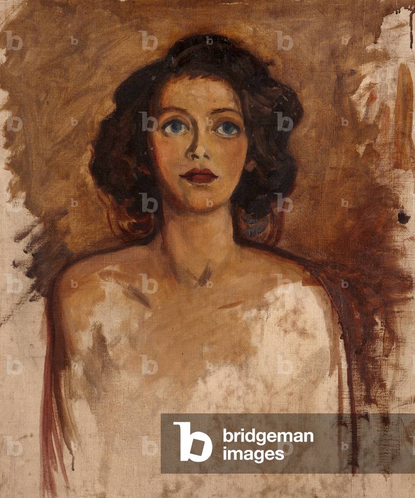 An Unidentified Lady in White (unfinished) (oil on canvas)