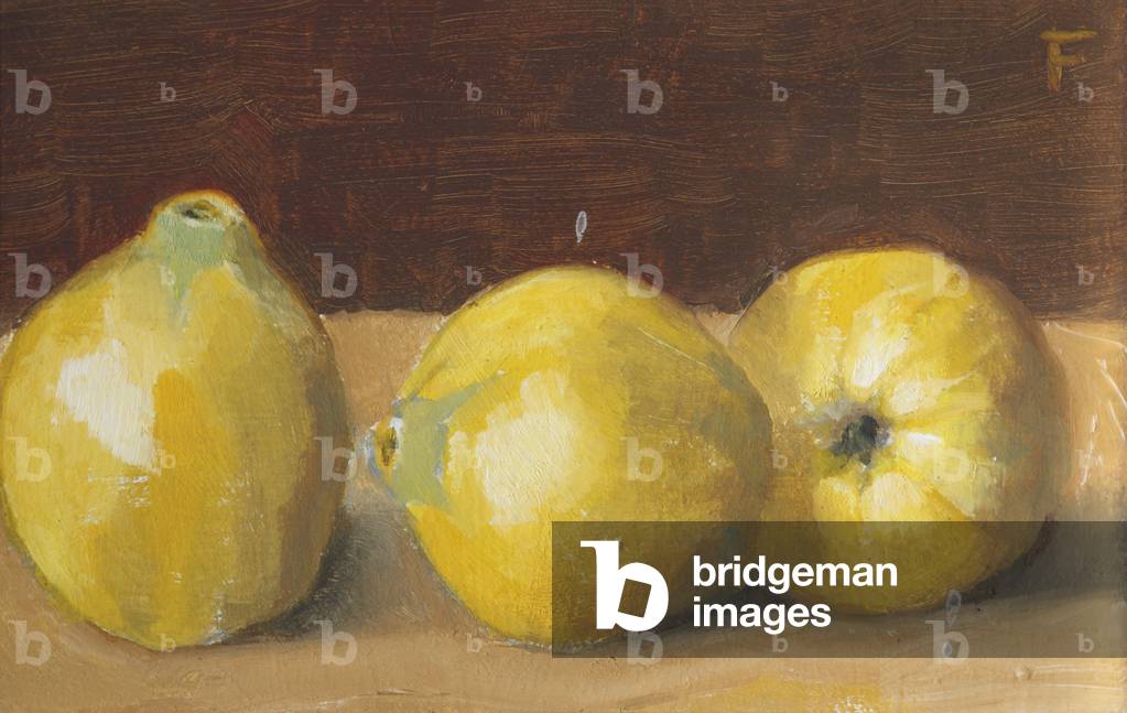 Still life with lemons (oil on board)