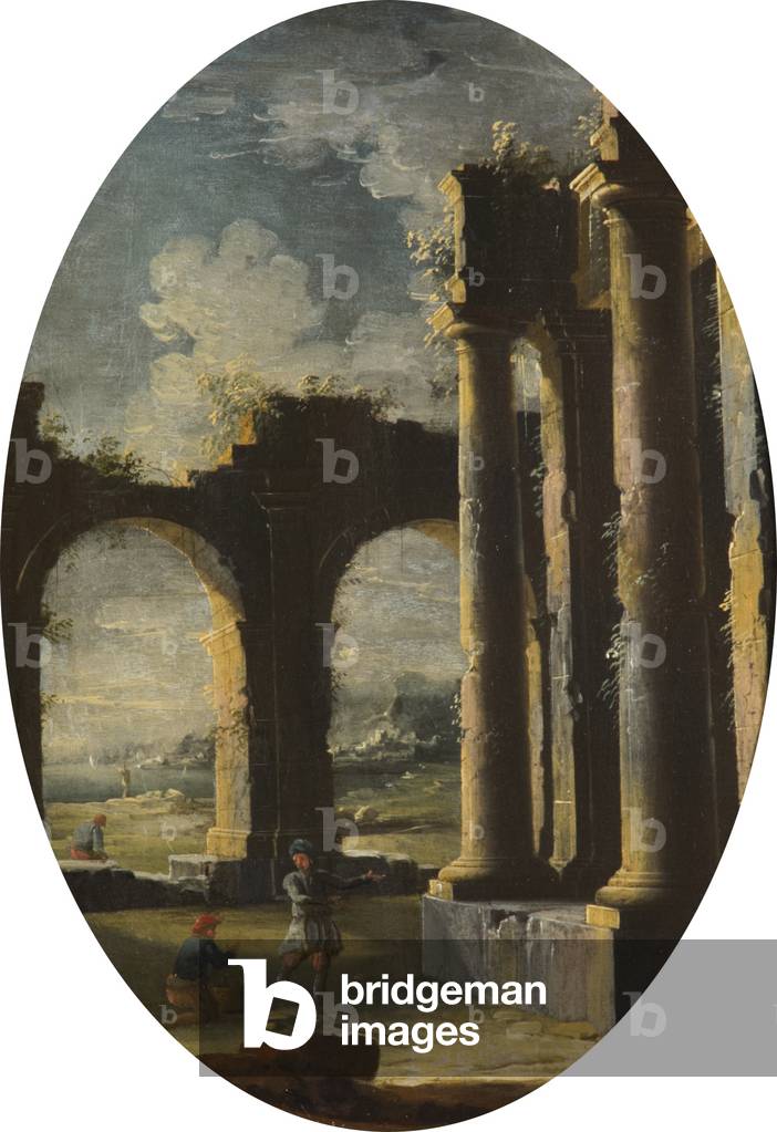 Italian Capriccio of Classical Ruins with Beggars