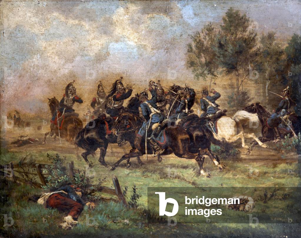 Battle scene with charging cavalry (oil on panel)