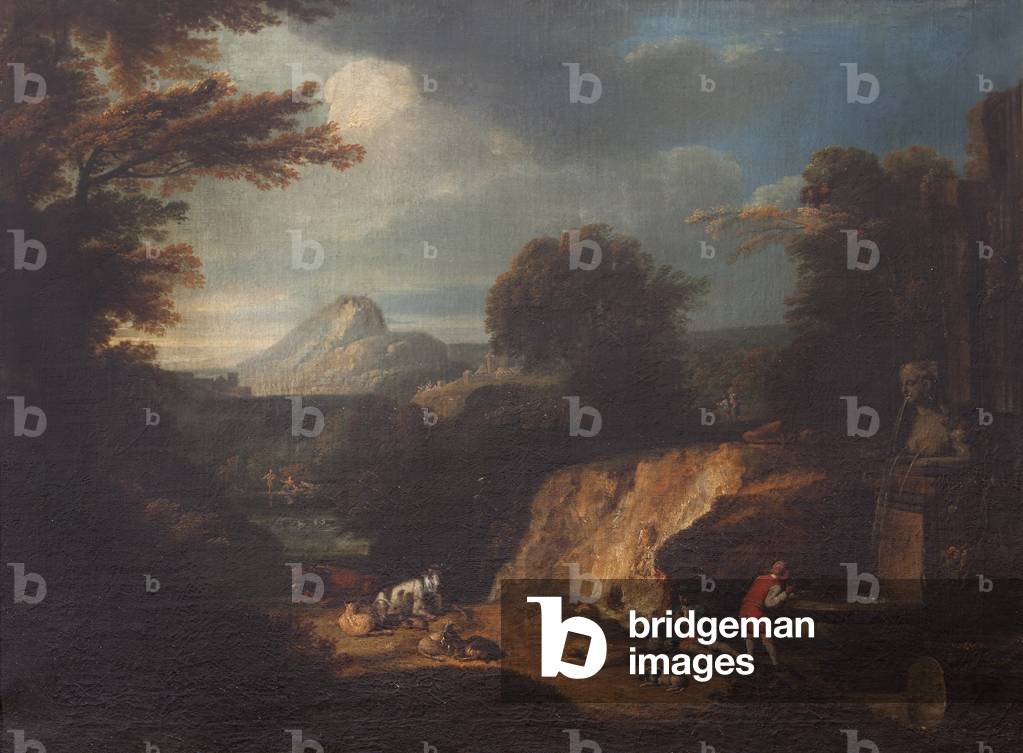 A Wooded Landscape with a Fountain