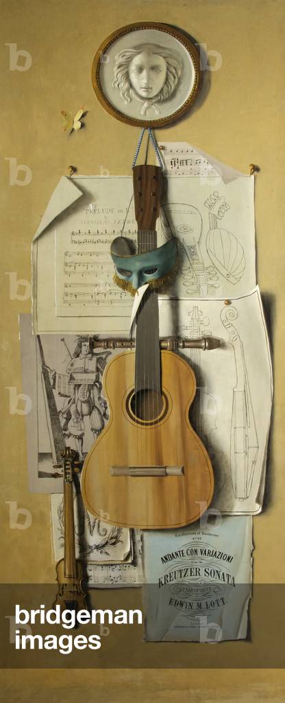 Trompe l'oeil (Music), 1950-60 (oil on canvas laid down on panel)