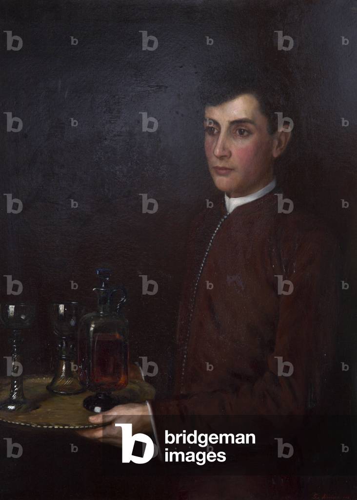 A Young Manservant carrying a Gilt Tray of Drinks, 1902 (oil on canvas)