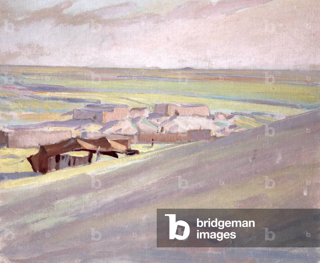 View of Chagar Bazar, Syria, Sunset, 1937 (oil on canvas board)