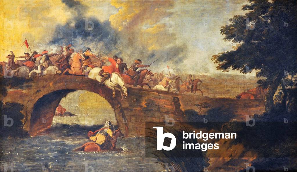 One of Four Battle Scenes: A Cavalry Engagement on Bridge