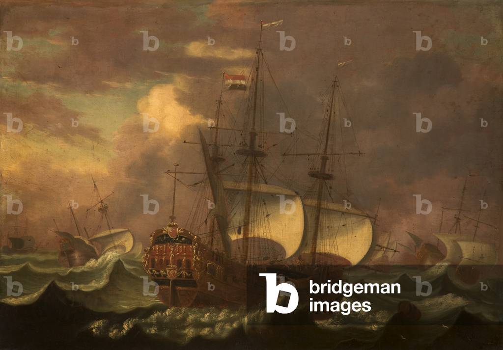 Dutch Galleons on a Stormy Sea