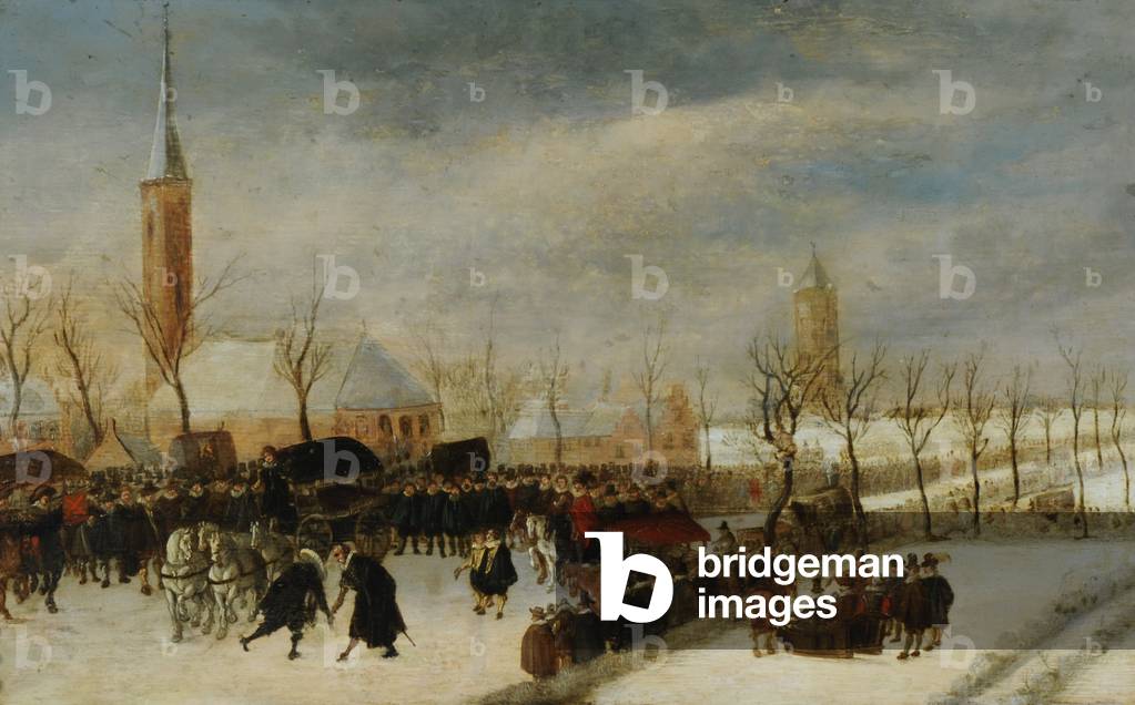 A Winter Scene with a Procession and Two Gentlemen Meeting