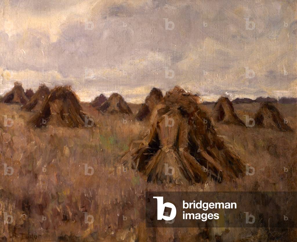 Stooks in a Field (oil on canvas)