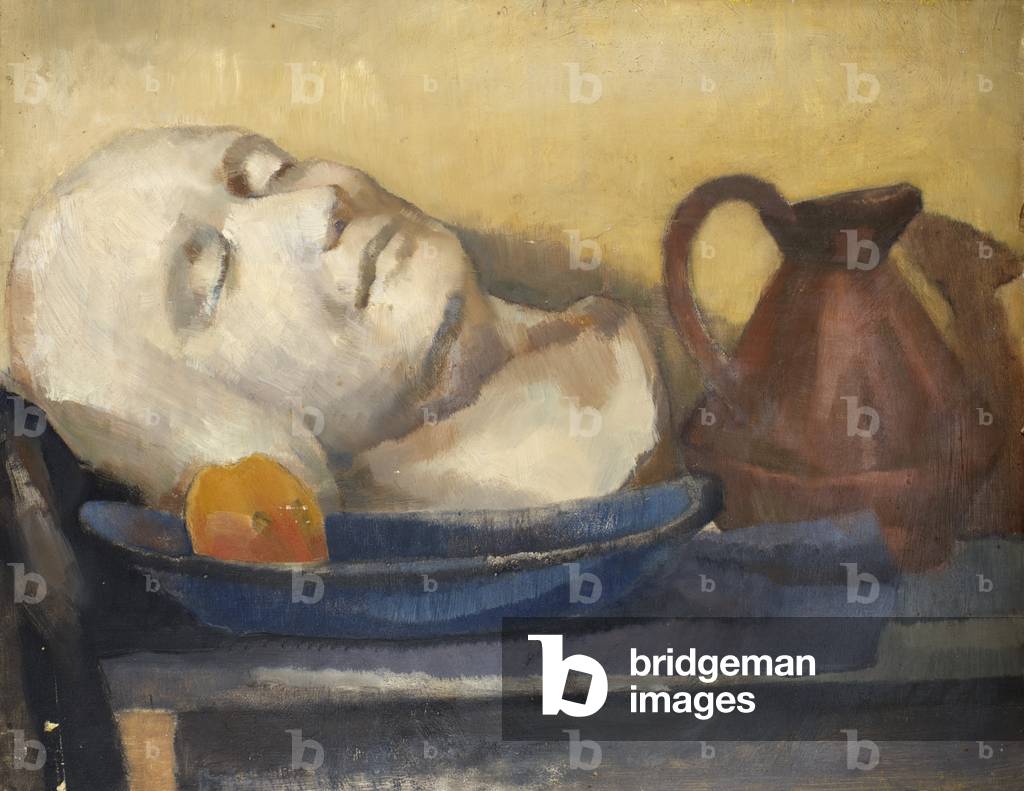 Still Life with a Bust Resting on a Table Top, a Plate and a Jug (oil on board)