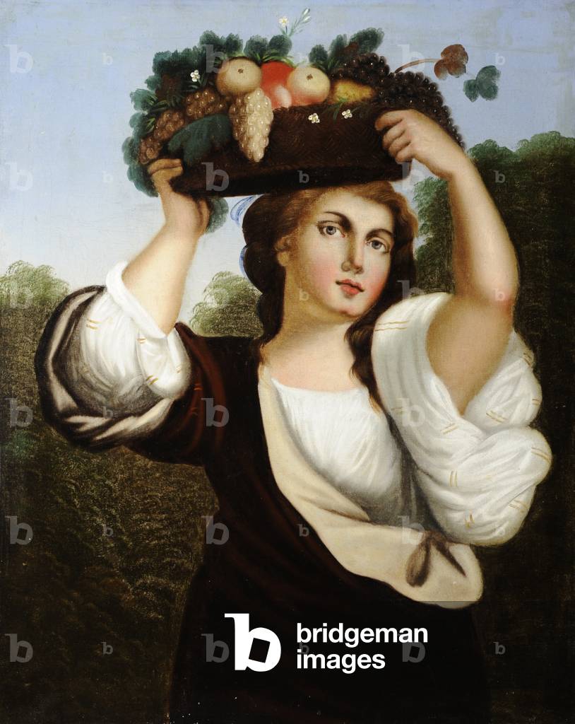 A Lady with a Basket of Fruit on Head