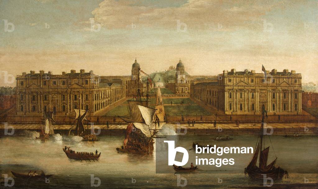 View of the Royal Hospital, Greenwich, from the Thames, (oil on canvas)