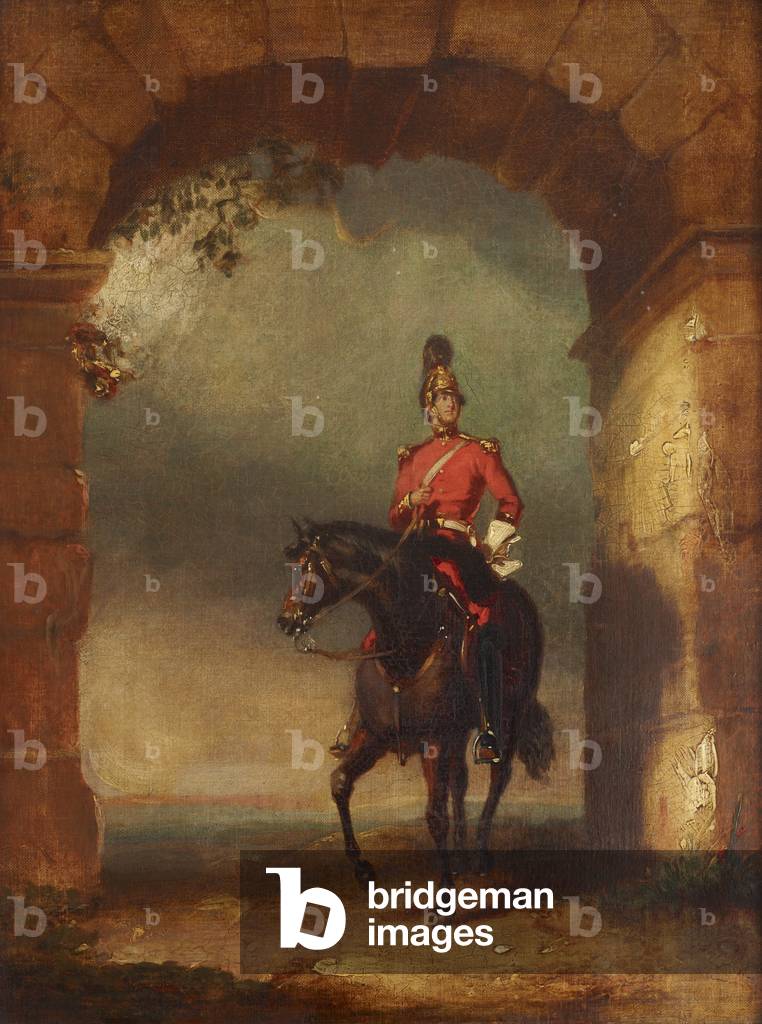 An Officer of the Dragoon Guards mounted on his Charger beneath an Arch