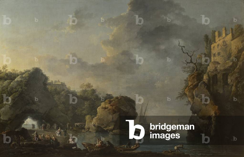 Coastal Scene with Fisherman and Ladies and Gentlemen assembling for Lunch
