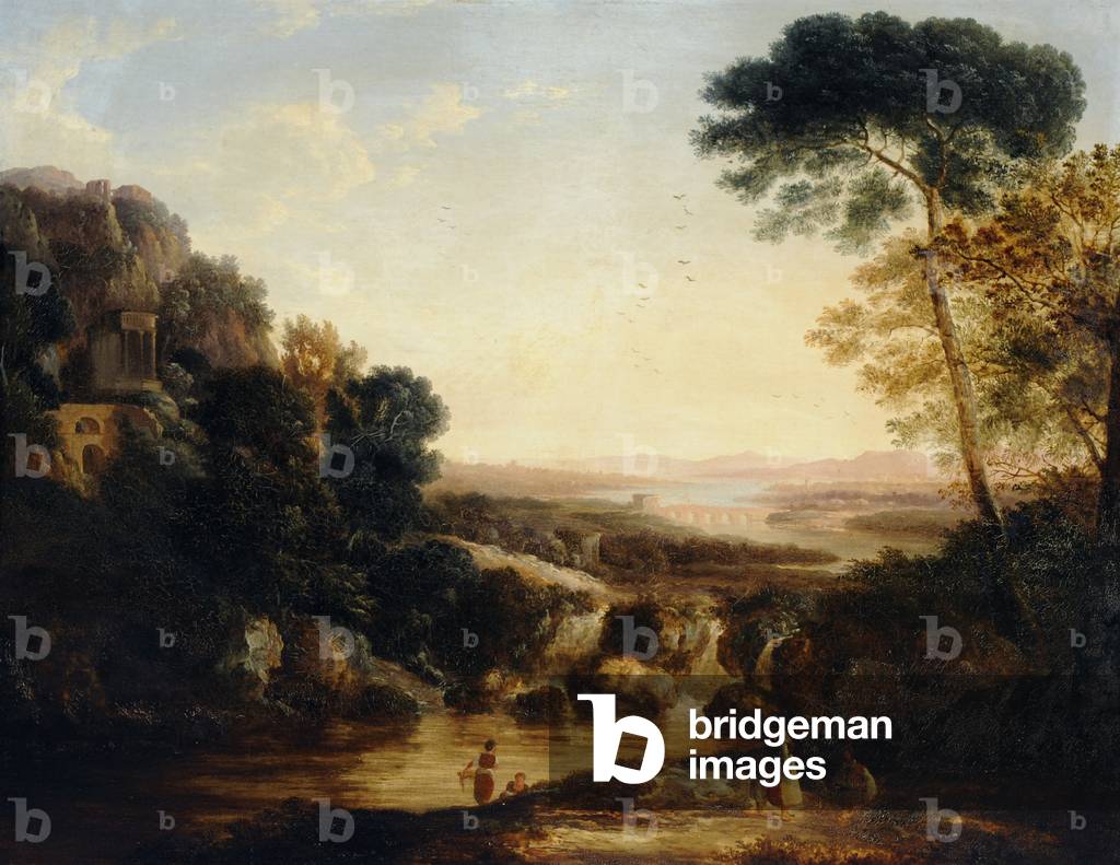 A Romantic River Landscape with a Waterfall