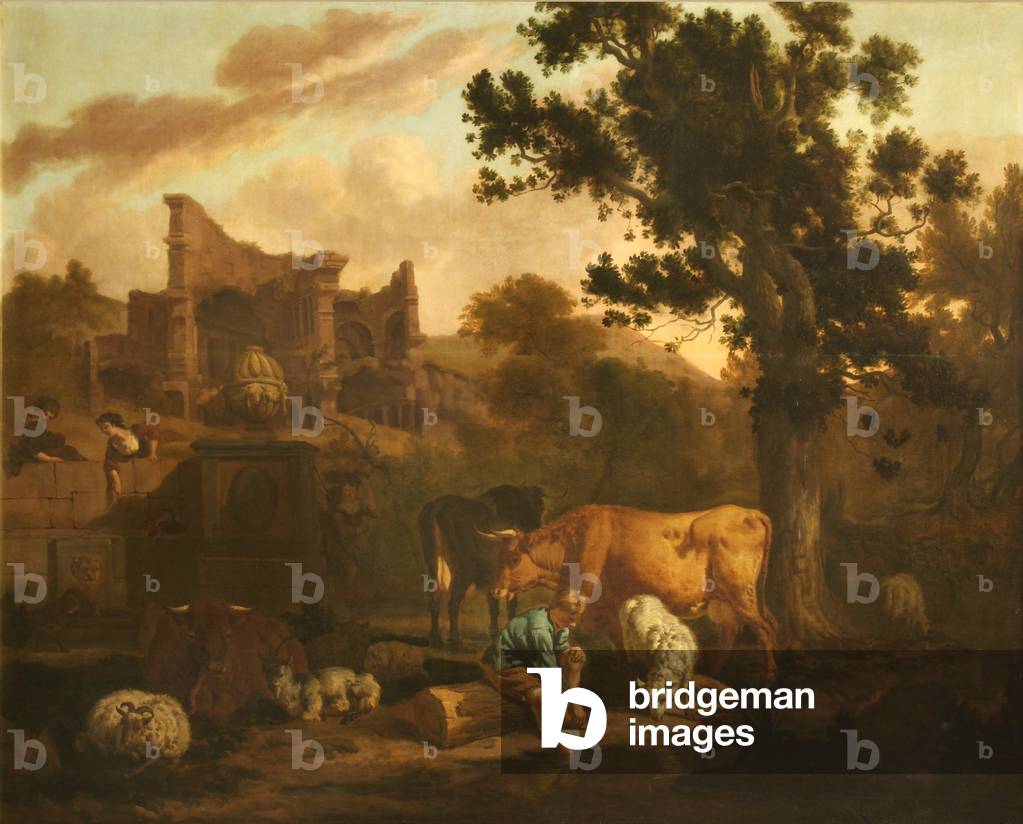 Landscape with Ruins, a Tomb, Herdsfolk, Sheep and Goats