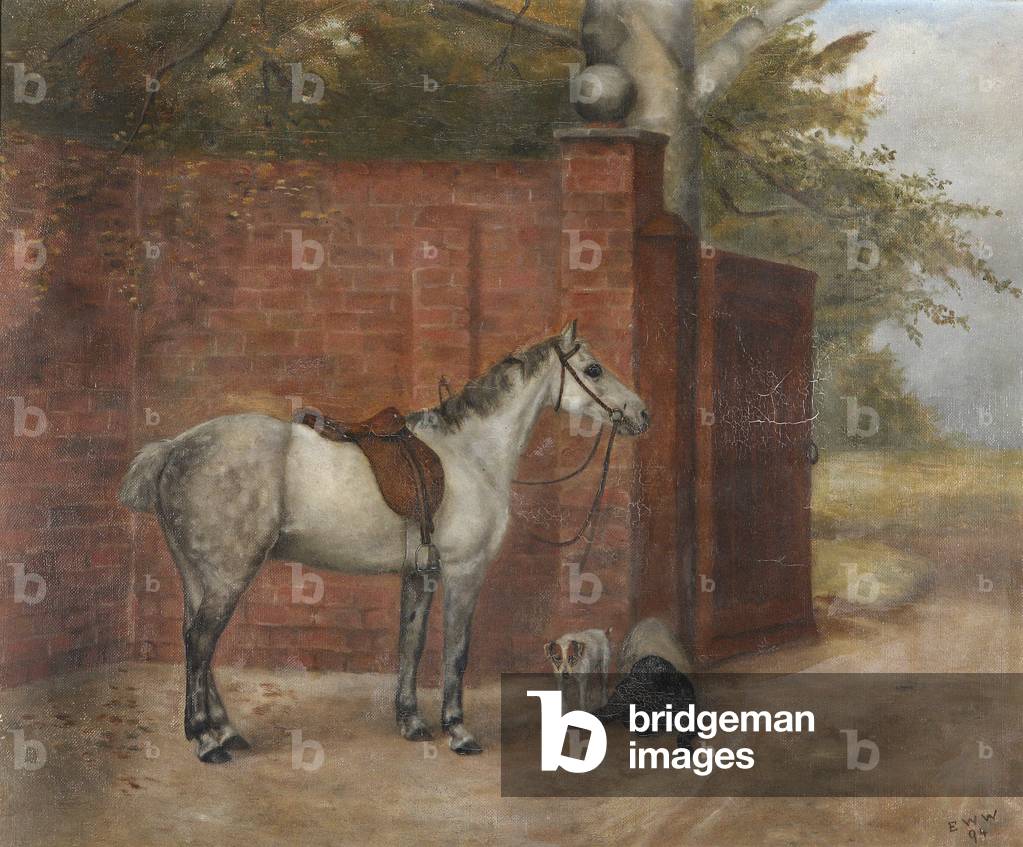 A Dapple-grey Horse with Dogs, 1894 (oil on canvas in a giltwood frame)