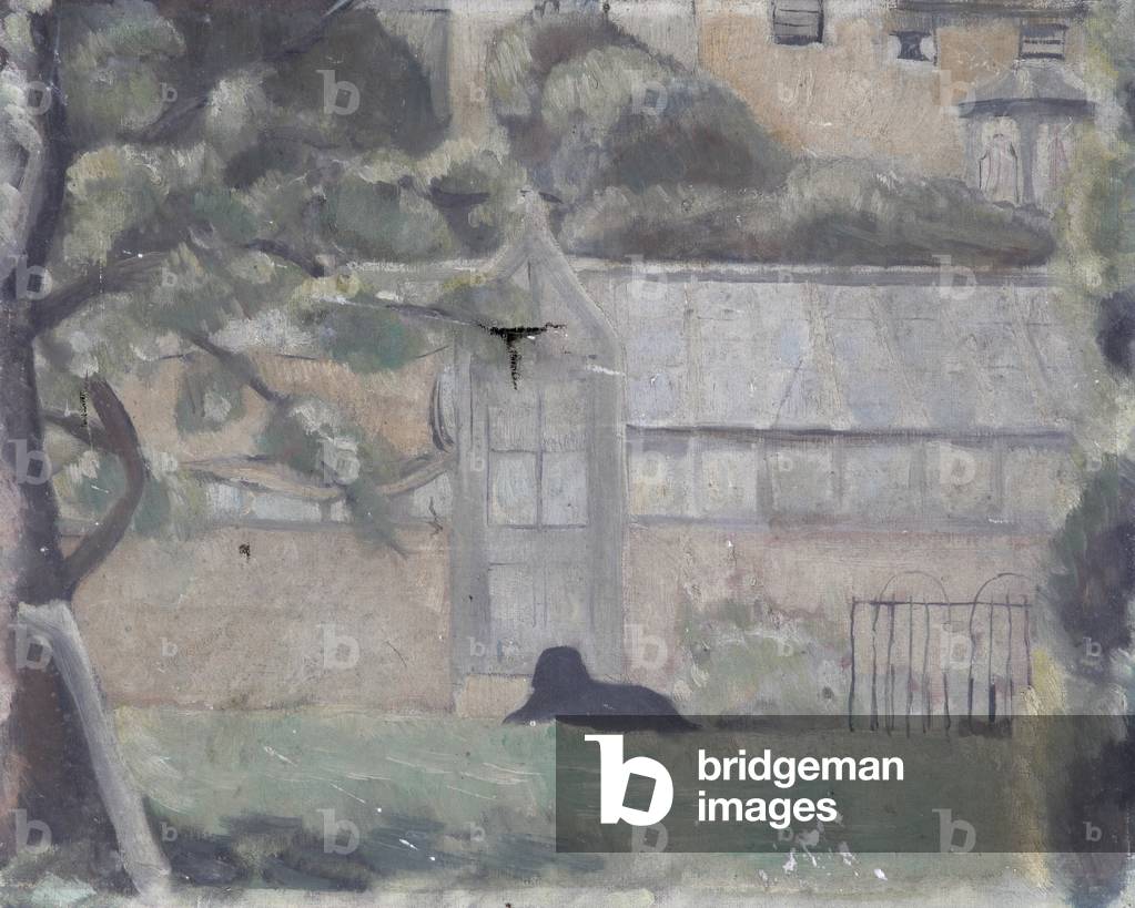 Greenhouse and Black Dog (oil on canvas)