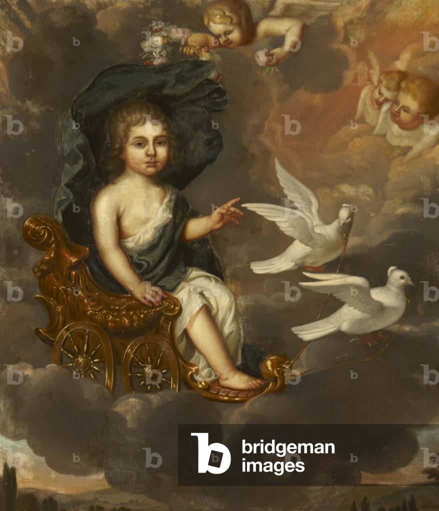 A Child seated in a Chariot pulled by Doves