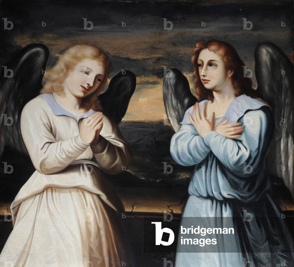 Two Praying Angels (oil on canvas)