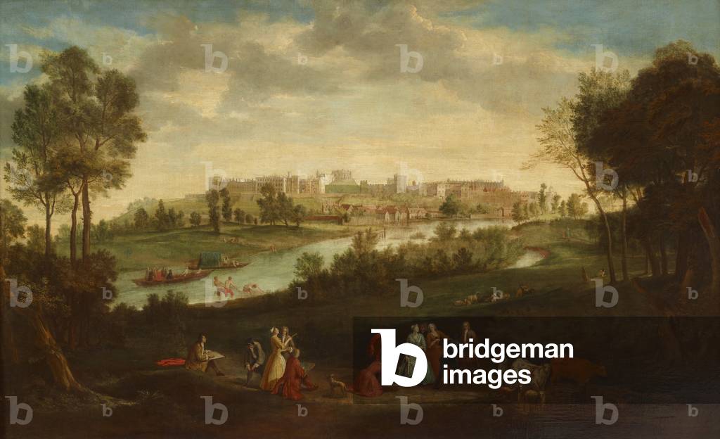 View of Windsor Castle, with desporting figures and cattle in the foreground