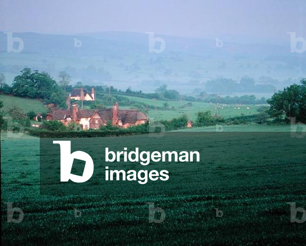 Cottages at Tivington Knowle with Luccombe Hill beyond (photo)