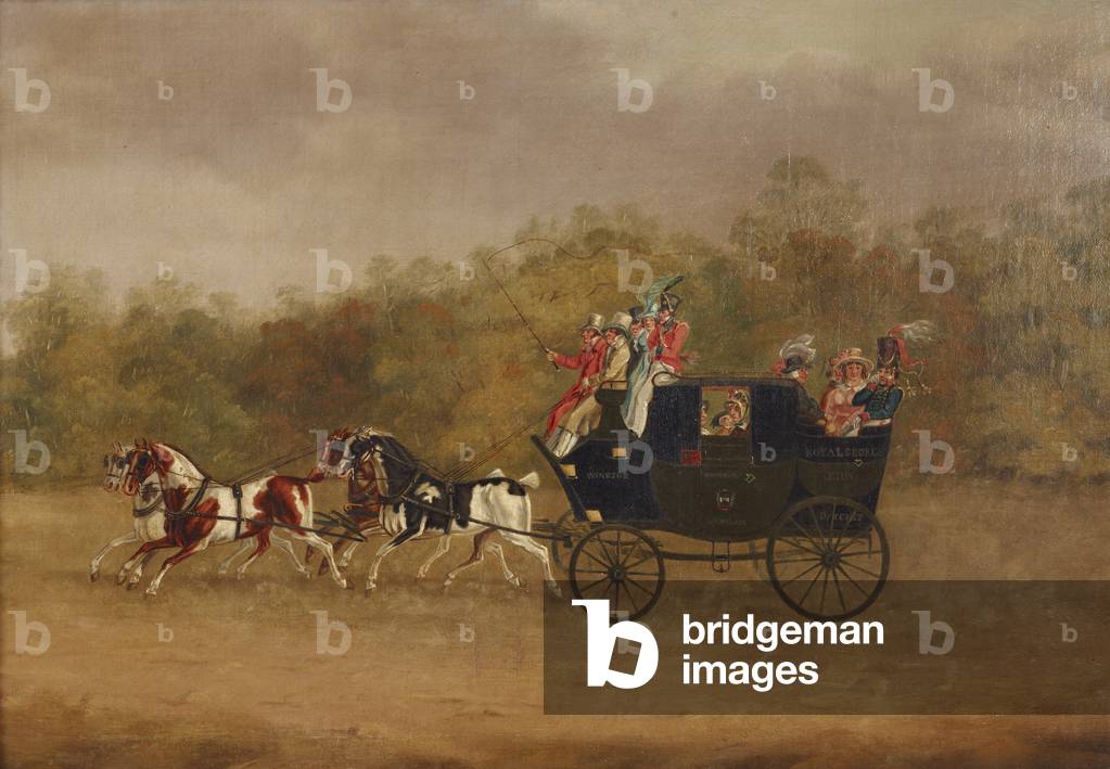 The London to Windsor Stage Coach, The Royal George,  travelling past a Wooded Landscape
