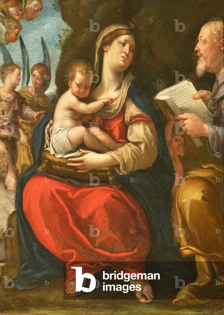 The Madonna and Child adored by St Matthew or St Joseph and Angels