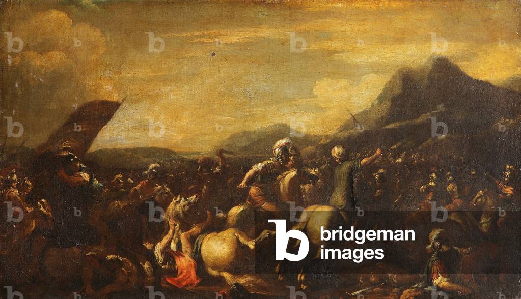 Battle Scene with Horsemen and Foot Soldiers (oil on canvas)