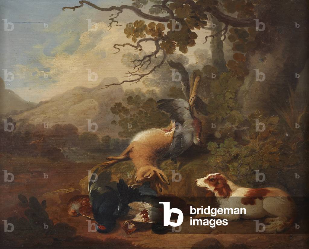 Spaniel with Dead Game in a Landscape
