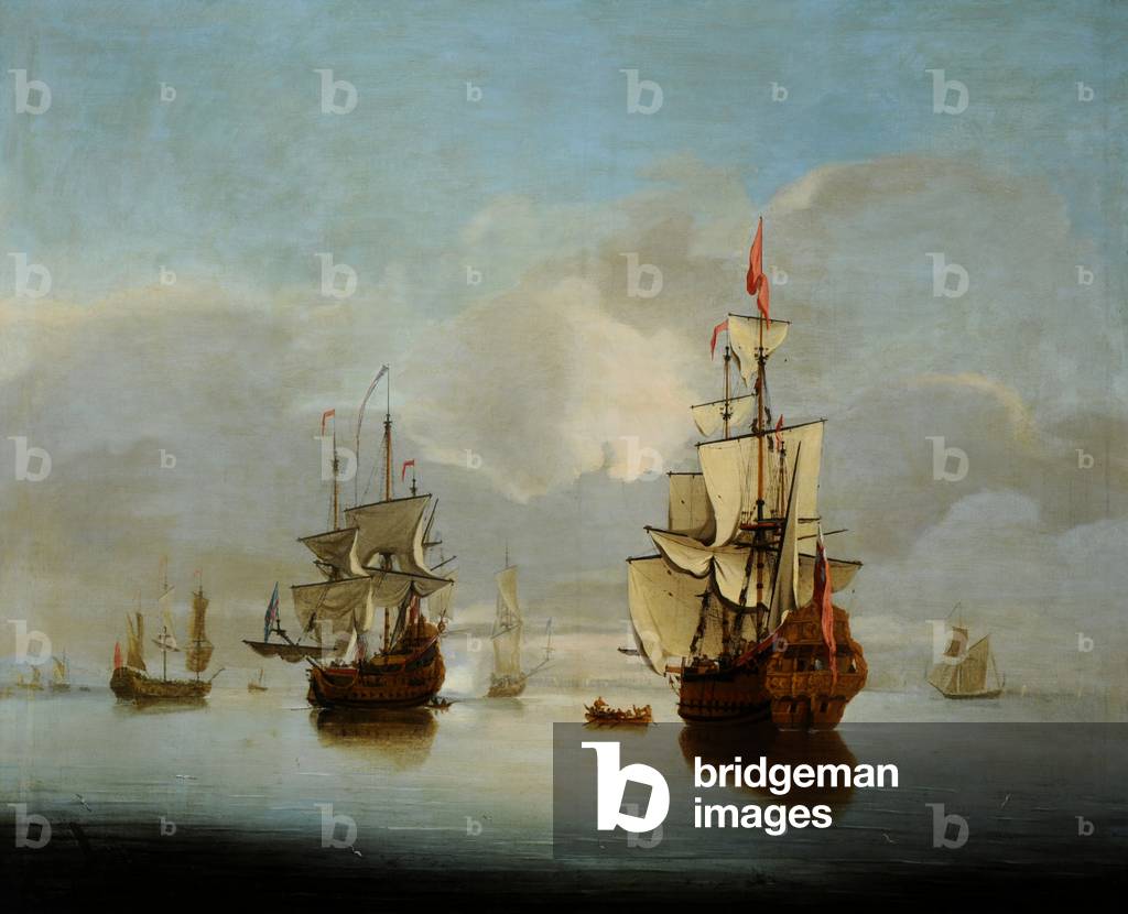 Seascape of Two Men of War Becalmed