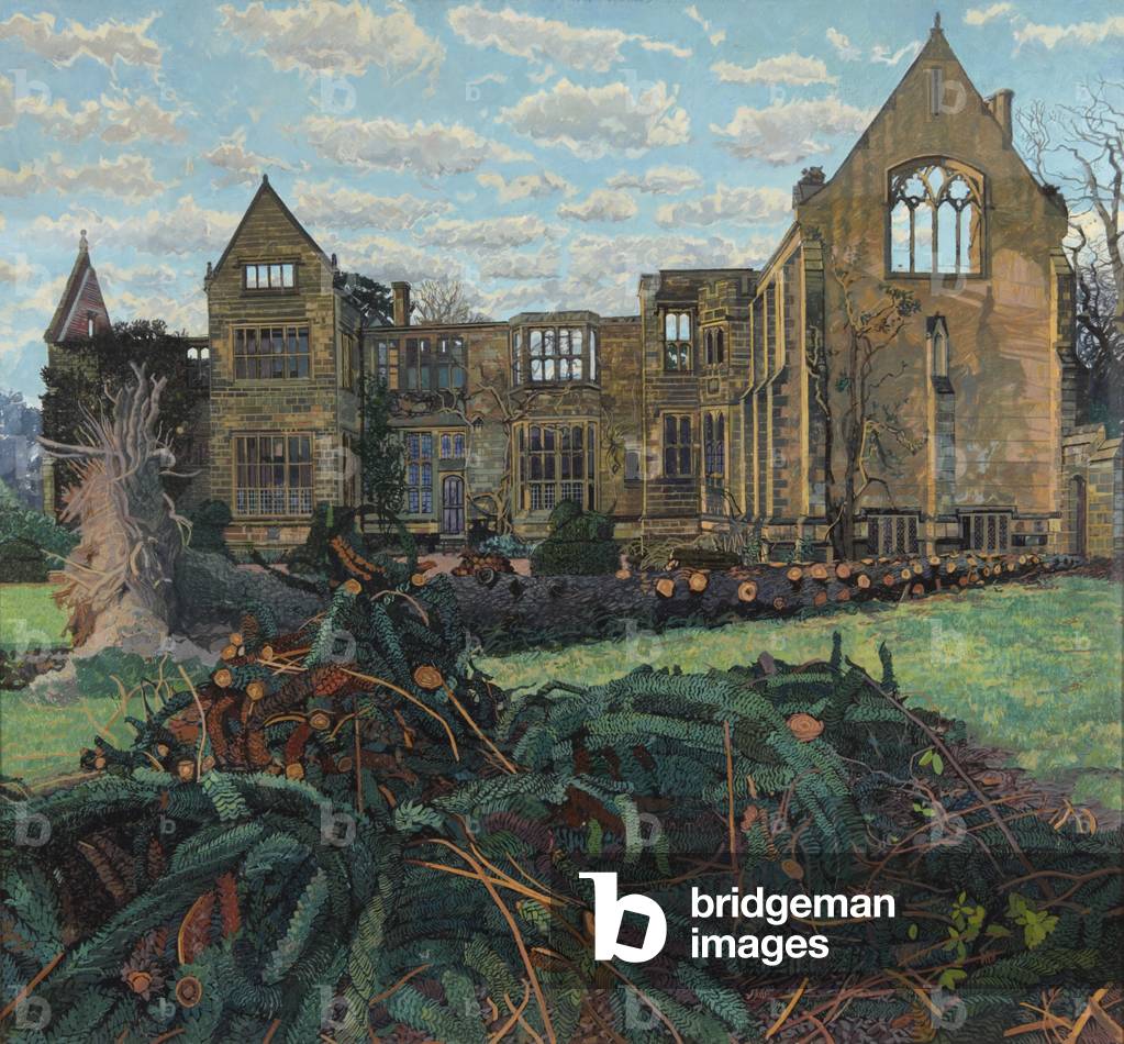 The Giant Monkey Puzzle Tree at Nymans, West Sussex, brought down by the Great Storm (oil on canvas)