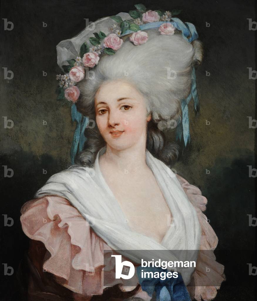 A Lady in Pink with a Band of Roses in her Hair