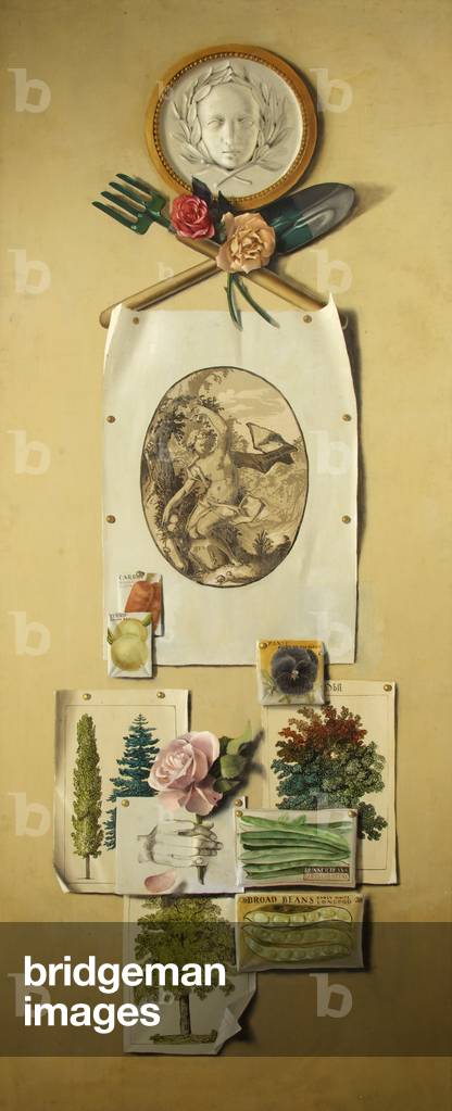Trompe l'oeil (Gardening), 1950-60 (oil on canvas laid down on panel)