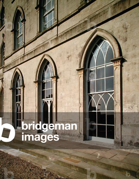 Gothic-revival windows on the north-east front of the house, Castle Ward, County Down, Northern Ireland, 1760's (photo)
