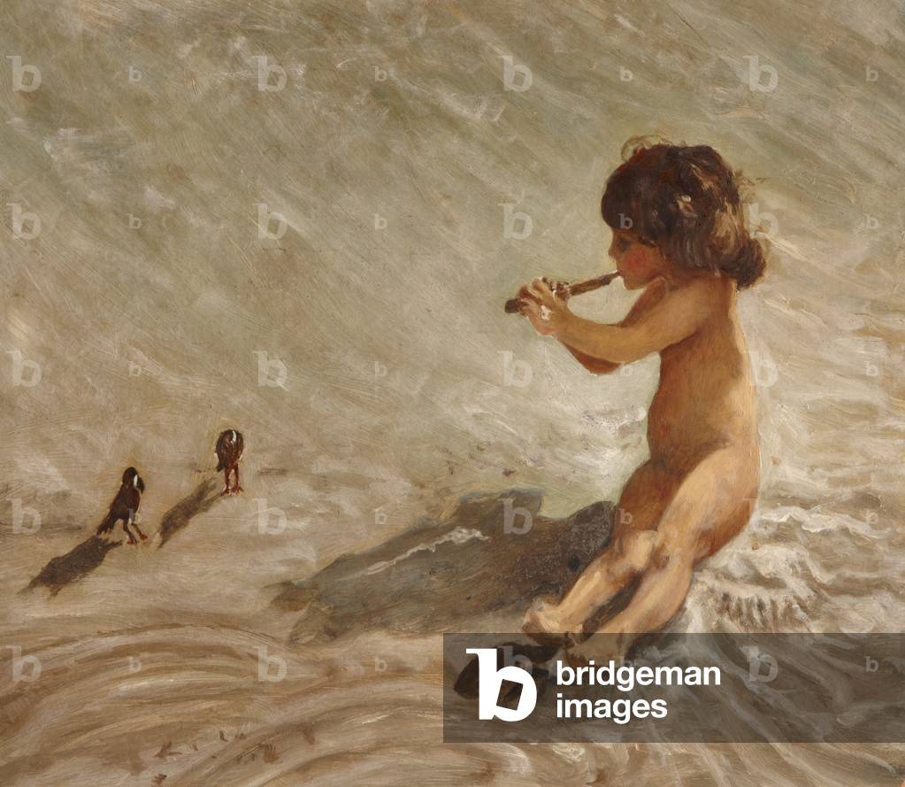 Nancy MacLennan, as a child, on a Connecticut beach, c.1920 (oil on card)