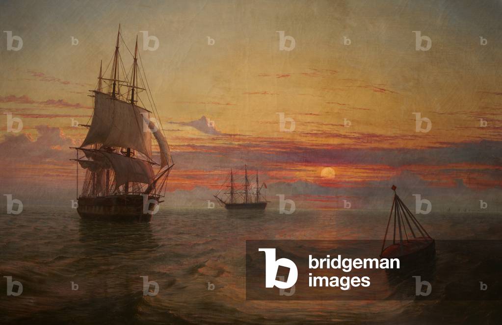 Man-of-War and Buoy at Sunset