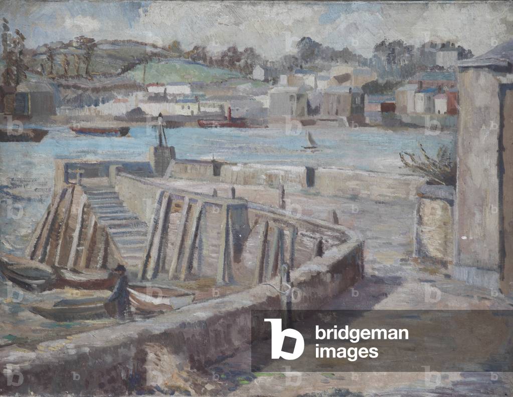 View of a Harbour Wall and Harbour (oil on canvas)