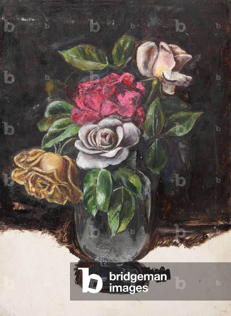 Still Life of Roses in a Vase (from a Portfolio of oil sketches), c.1913 (oil on millboard)